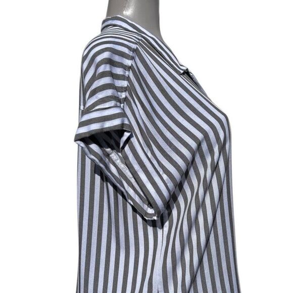 Alexander Jordan Button-up Shirt Women's Large Olive Green Striped 100% Rayon - Picture 5 of 11